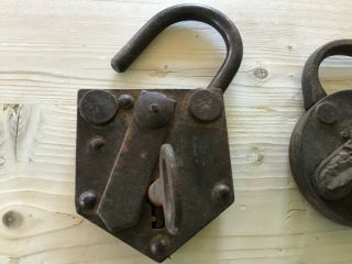 Two Antique Vintage Metal Padlocks And Key,  Ornate Metal Padlock.