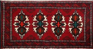 Vintage Geometric Balouch Afghan Oriental Area Rug Hand - Knotted Wool Carpet 2x4