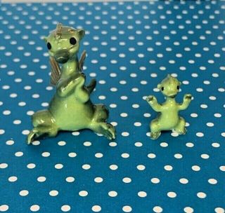 Vintage Hagen Renaker Ceramic Miniature Dragons Mama W/wings & Baby Set Of 2