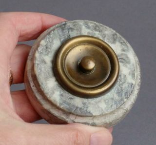 Vintage Marble & Brass Round Door Bell Push Service Buzzer - 2.  75 " Diameter