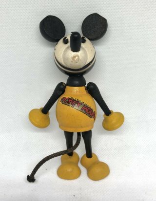 Rare Vintage Yellow Wooden Mickey Mouse Figure 5 Inches 1930 