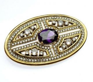 Gorgeous Vintage Art Deco Revival Heavy 925 Sterling Silver Amethyst Brooch Pin