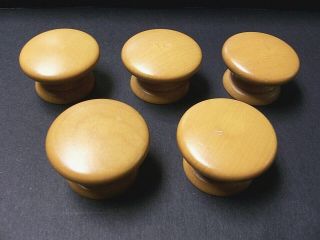 (5) Vintage Wooden Drawer Pulls / Knobs With Threaded Inserts - - W/ Screws