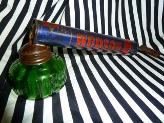 Vintage Hudson Pump Sprayer Duster W/ Ribbed Green Glass Jar