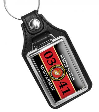 Usmc Marine Corps Mos 0341 Mortarman Faux Leather Key Ring Keychain