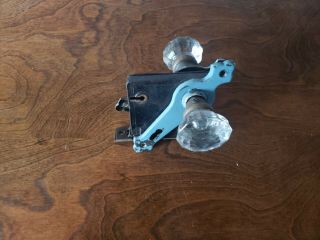 Antique Vintage Glass Crystal Door Knob And Latch Set With Old Blue Paint