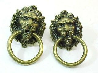 2 Brass Lion Head Drawer Ring Pulls Handles