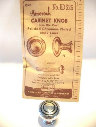 Vintage Nos 1 " Chrome Drawer Knob Cabinet Door Pull Black Circles Bulls Eye Mcm