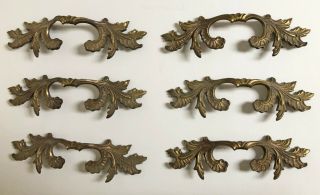 Set Of 6 Matching Vintage French Provincial Brass Dresser Drawer Pulls 7.  5 "