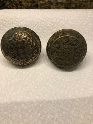 2 Antique Brass Ornate Design Door Knobs Awesome Texture