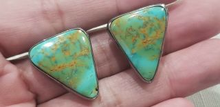 Vintage Sterling Silver Old Pawn Navajo Native American Turquoise Clip Earrings