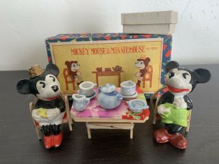 1930s Bisque Mickey And Minnie Mouse Tea Party Set By Borgfeldt,  Box