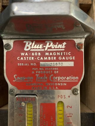 Vintage Snap On Blue Point WA - 60 Magnetic Caster Camber Gauge Box 2
