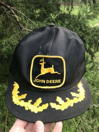 Vintage Black K - Products John Deere Farm Patch Advertising Snap Back Hat / Cap