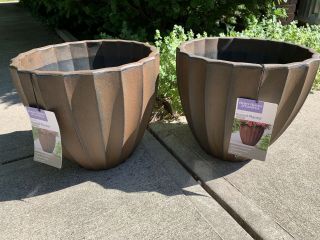 2 Better Homes And Gardens 13” W X 13” H Brown Fluted Plastic Planter