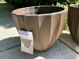 2 Better Homes And Gardens 13” W x 13” H Brown Fluted Plastic Planter 2