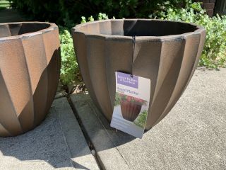 2 Better Homes And Gardens 13” W x 13” H Brown Fluted Plastic Planter 3