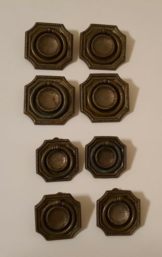 8 Vintage Metal Octagonal Drop Ring Drawer Pulls - Two Sizes