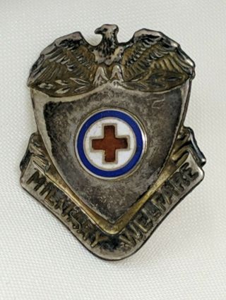 Vintage American Red Cross Arc Pin Military Welfare Sterling Eagle Bin 9/18