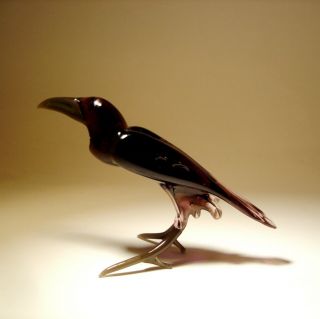 Handmade Blown Glass Figurine Art Bird Raven Crow