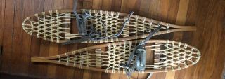 Vintage Tubbs Vermont Wood Snowshoes With Leather Binding Straps 8x40