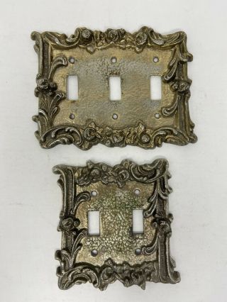2 Vintage Ornate Cast Brass Metal Wall Plate Light Switch Covers Amertac?