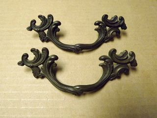 (2) Antique Solid Brass French Provincial Drawer Pulls / Handles - - W/ Screws