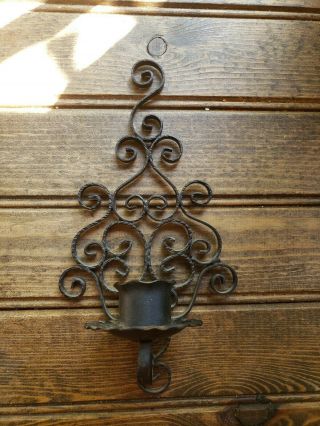 8.  5 " Antique Wrought Iron Spain Gothic Medieval Wall Sconce Candle Holder Ornate