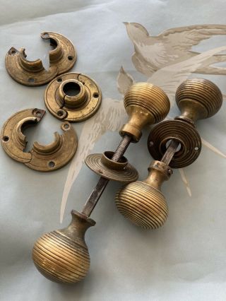 Vintage Brass Reclaimed Door Knobs With Unusual Collars