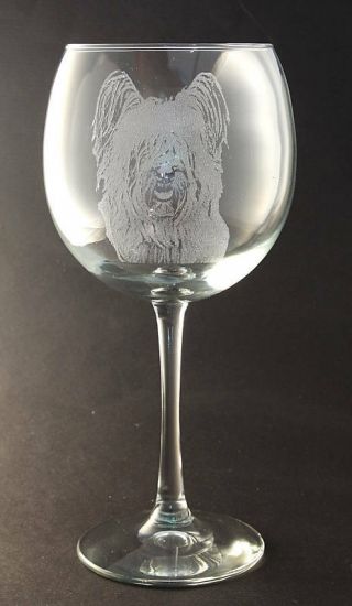 Etched Skye Terrier On Large Elegant Wine Glasses - Set Of 2