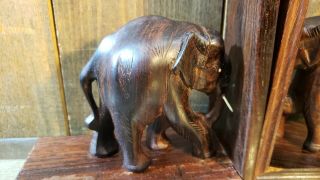 VINTAGE ELEPHANT BOOKENDS Hand Carved Dark Wooden Figurines 1 PAIR 2
