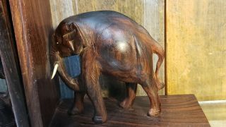 VINTAGE ELEPHANT BOOKENDS Hand Carved Dark Wooden Figurines 1 PAIR 3
