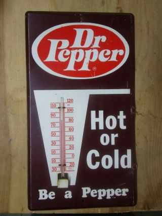 Vintage Metal Advertising Dr Pepper Hot Or Cold Thermometer Estate Find