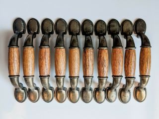 Set Of 10 Vintage Brass Wood Drawer Pulls Cupboard Handles