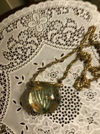 Vintage Lucite Goldfish Bowl Fish Bowl Gold Tone Necklace