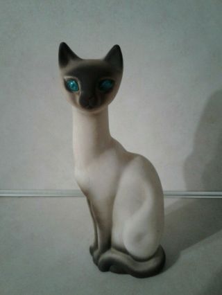 Vintage Siamese Cat Figurine With Blue Eyes
