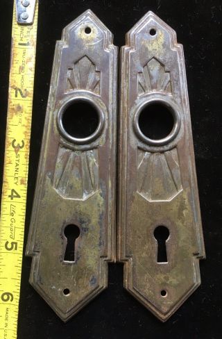 2 Two Match Antique Art Deco Door Plates Doorknob Backplate Pair Ornate Nouveau