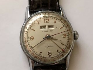 Vintage Villereuse Triple Calendar Swiss Made Wristwatch