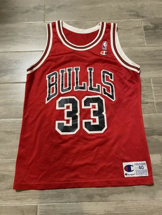 Vintage Scottie Pippen Chicago Bulls Champion Jersey Size 40 Red Nba Basketball