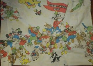 Vintage 70’s Disney Mickey Mouse Club Twin Sheet Set Fitted Flat & 1 Pillow Case