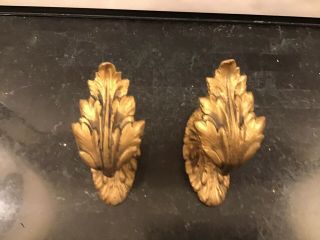 Antique Drapery Rod Co Pair Antique Gold Leaf Tie Or Hold Backs