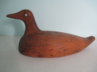 Early Antique Primitive Folk Art Wooden Duck Decoy Maine Glass Eyes Patina