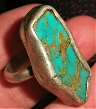Vintage C.  1940 Navajo Blue Gem Turquoise Sterling Silver Ring Huge Stone Vafo