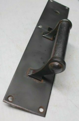 Vintage Large Steel Commercial Type Pull Door Handle W Back Plate