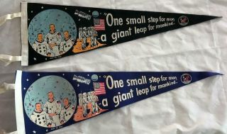 Vintage 1969 Apollo 11 Moon Landing “one Small Step For Man " Pennant Black