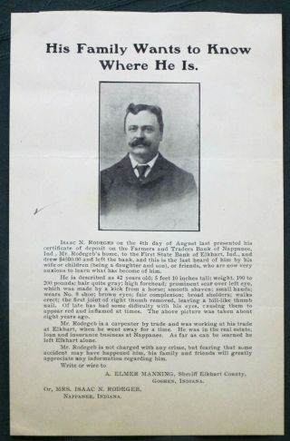Isaac Rodegeb Missing Elkhart County Indiana Man Ca 1905 Sheriff 