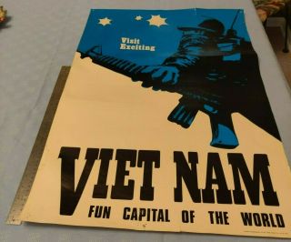 Vintage 1968 Vietnam War Poster 21 " X 30 " :visit Vietnam Fun Capital Of The World