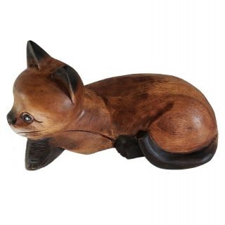 Vtg Solid Wood Hand Carved Cat Figurine Wooden Kitty Sculpture Primitive Carving 3