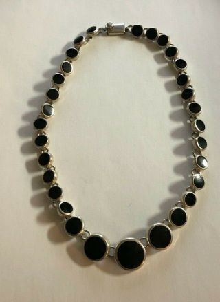 Heavy Vintage Sterling Silver And Black Onyx Necklace Marked Ati Mexico 925
