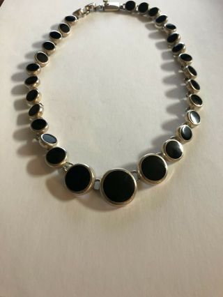 Heavy Vintage Sterling Silver and Black Onyx Necklace Marked ATI Mexico 925 2